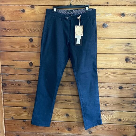 NWT Ted Baker Classic Fit Brushed Cotton Trousers Navy Blue Size 32R